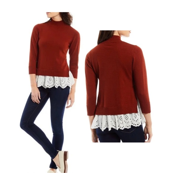 Roller Rabbit Womens Sweater Cashmere Blend 2fer Mock Neck 3/4 Sleeve Sz M - Picture 2 of 11